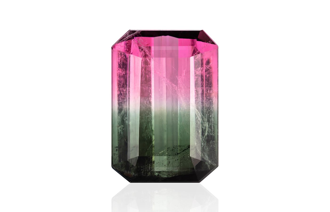  An emerald-cut bi-colour watermelon tourmaline from Constantin Wild