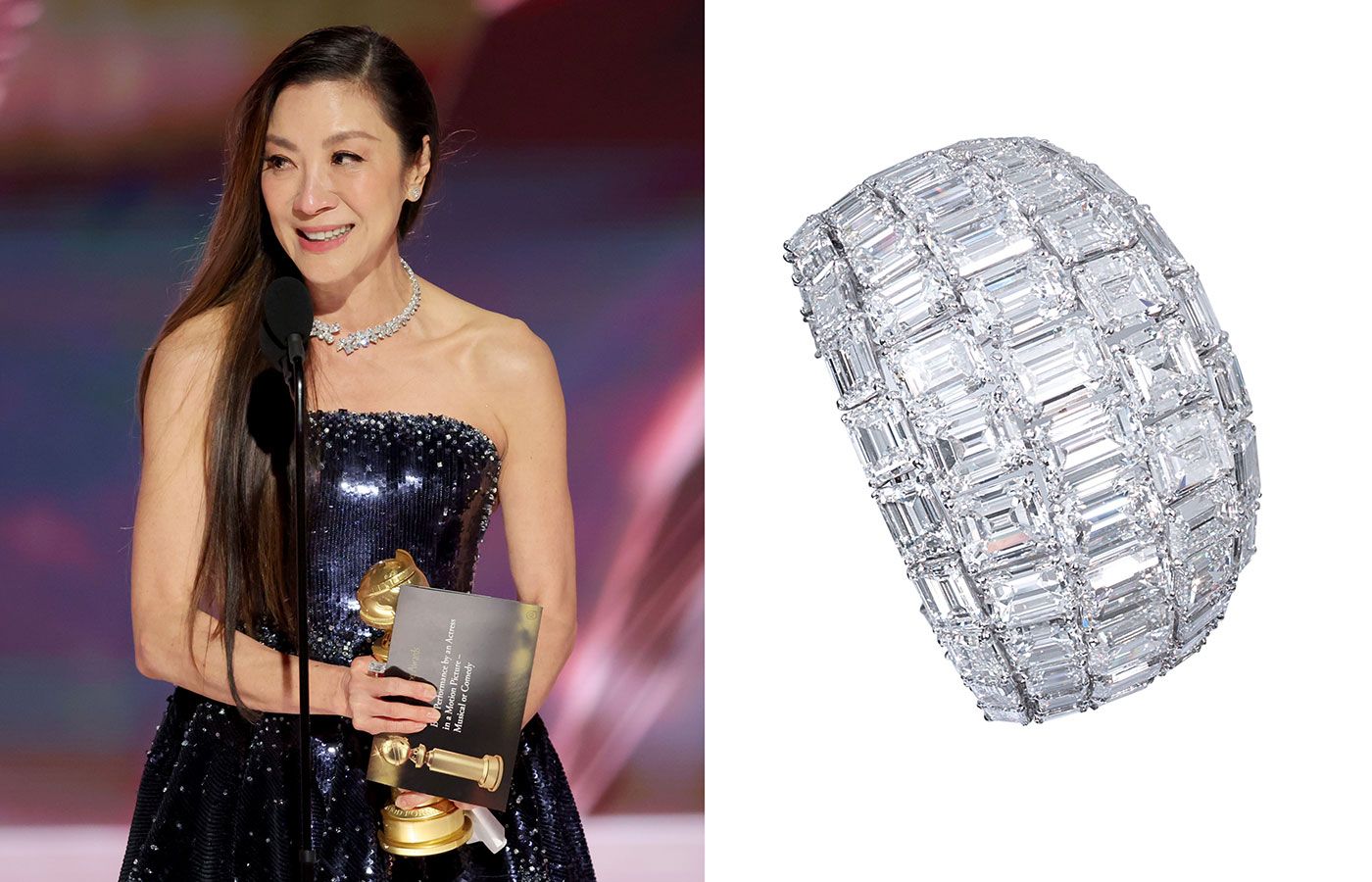  Moussaieff emerald cut, baguette and round shaped diamond bangle