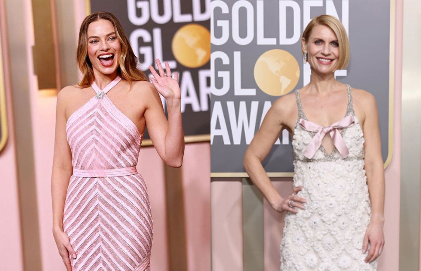 Margot Robbie in a white gold and diamond Chanel brooch and Claire Danes in Cartier white gold, opal and diamond jewels