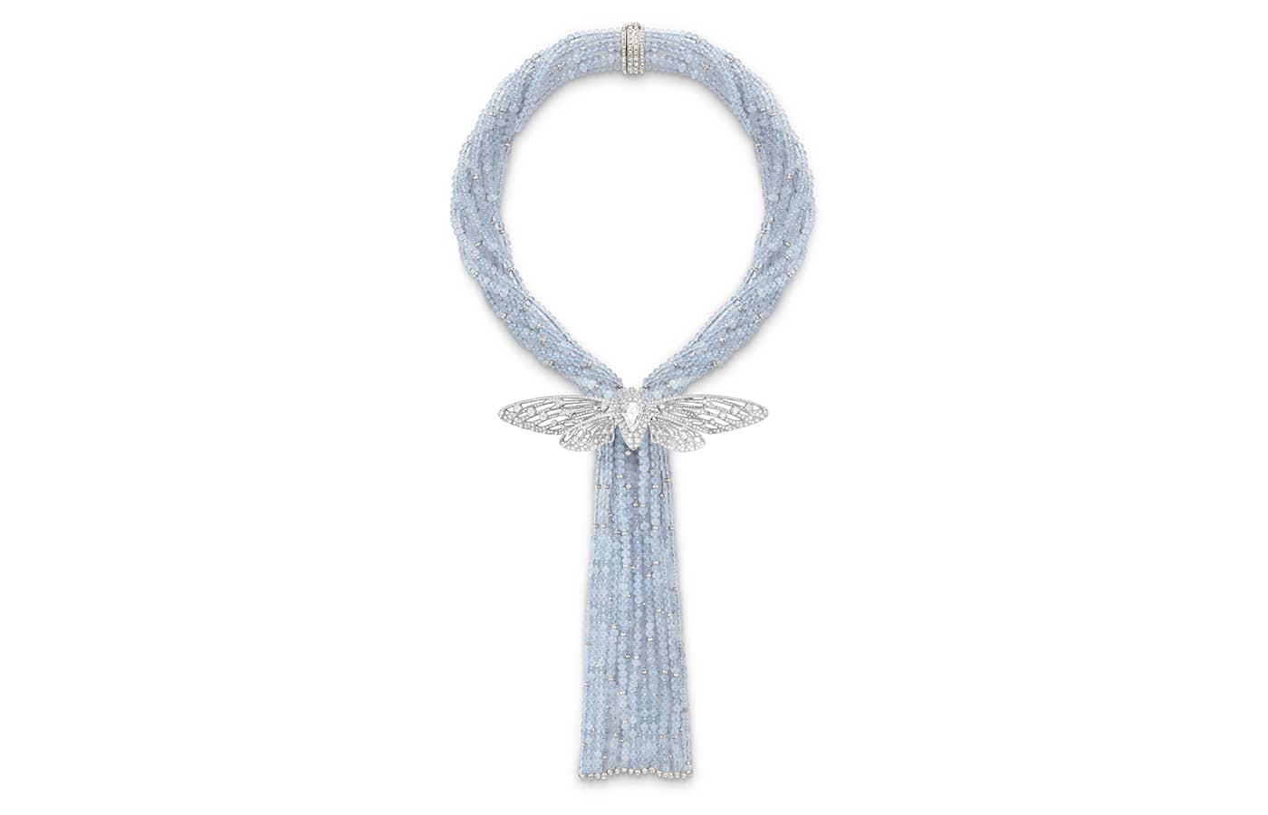  Boucheron 'Cigale des Neiges' necklace set with chalcedony, pavéd with diamonds on white gold  from the Nature Triomphante High Jewellery Collection