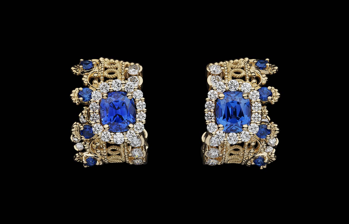 Dior Joaillerie earrings in yellow gold, diamonds and sapphires from the Dearest Dior High Jewellery Collection