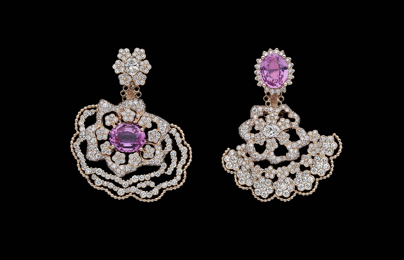  Dior Joaillerie earrings in pink gold, diamonds and pink sapphires from the Dearest Dior High Jewellery collection