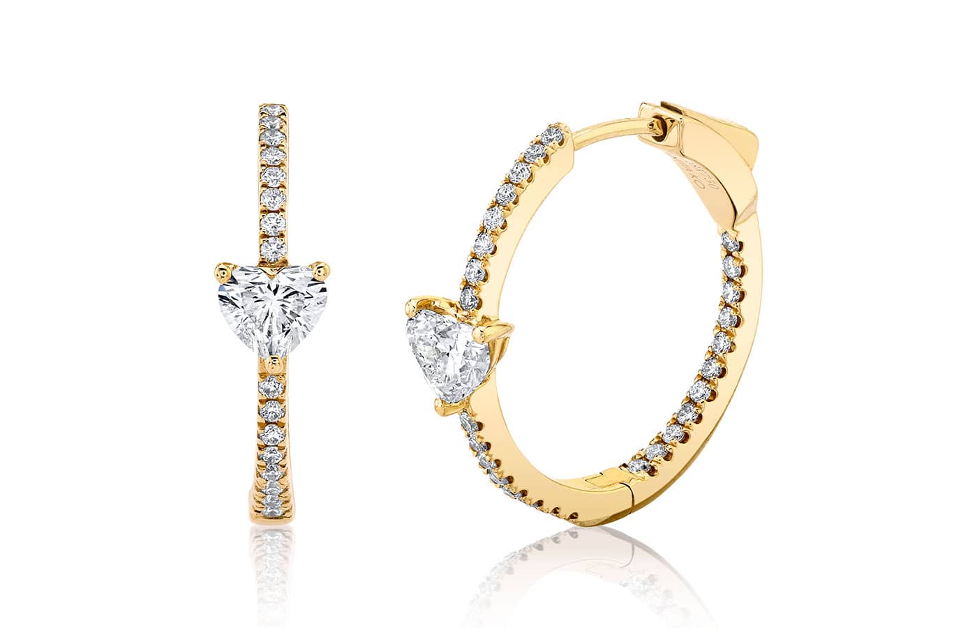 Anita Ko hoop earrings in yellow gold and heart-shaped diamonds