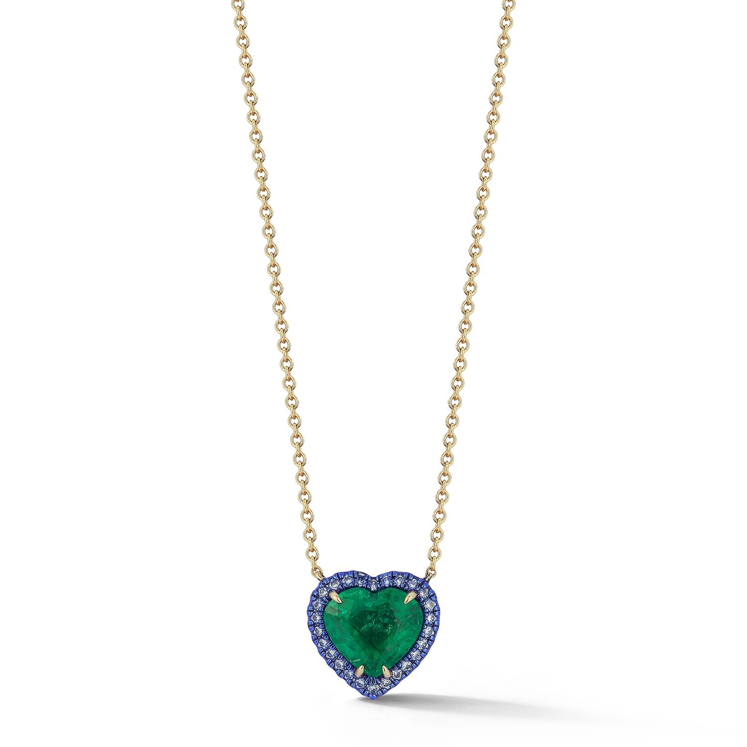  Katherine Jetter heart pendant in emerald, sapphire and yellow gold