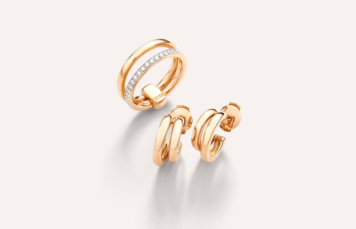  Pomellato Together ring and earrings in yellow gold and diamonds
