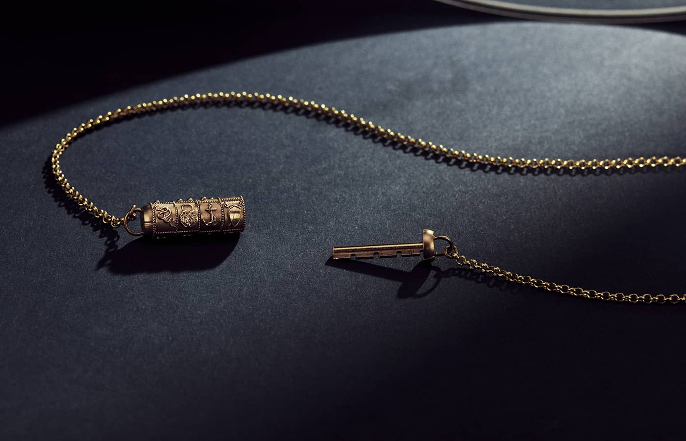 Open Heavenly Vices Lock Stories necklaces in yellow gold