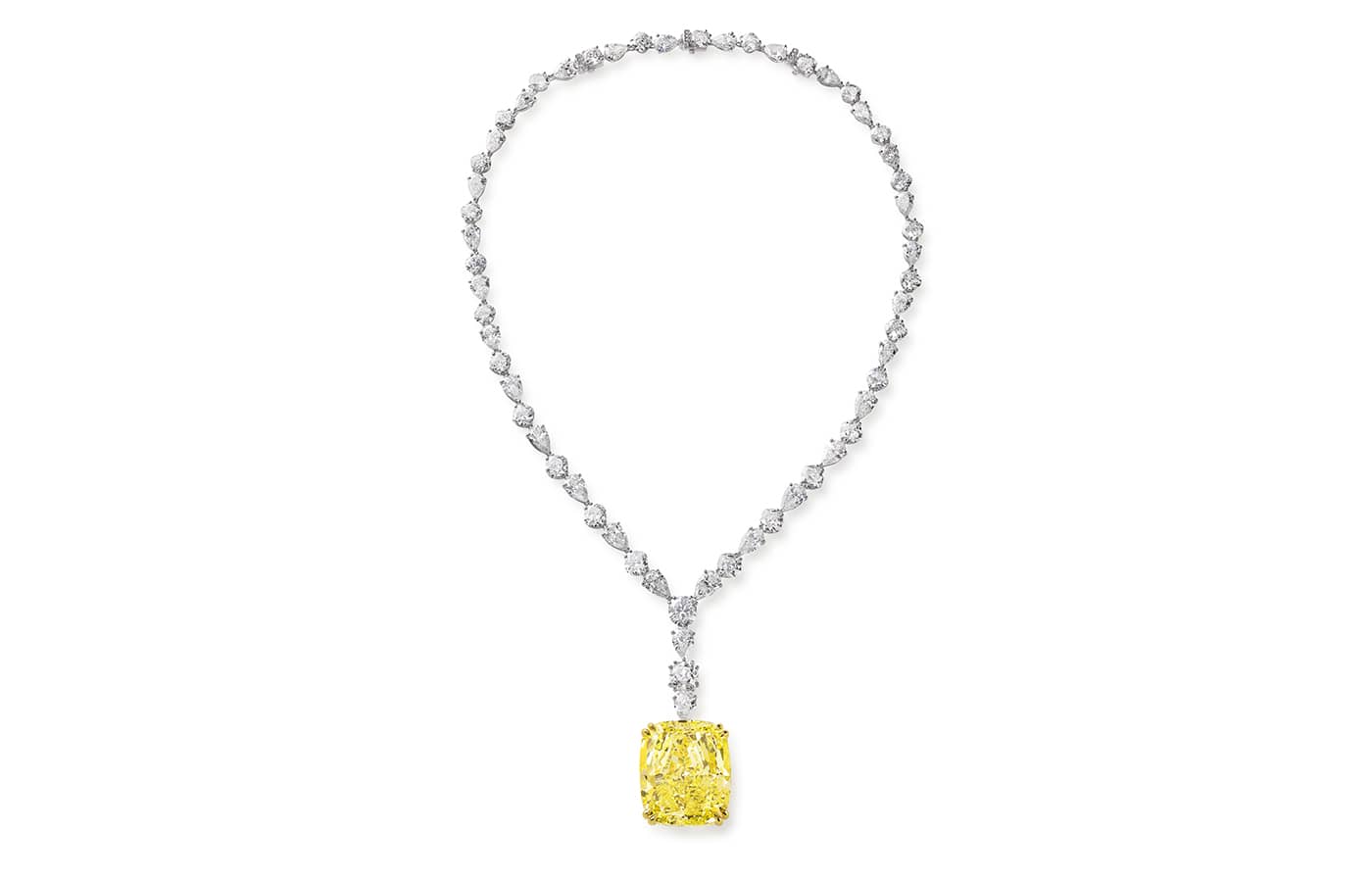 Chopard Haute Joaillerie necklace featuring a 100-ct Fancy Vivid Yellow cushion-cut diamond from the Exceptional Stones High Jewellery collection 