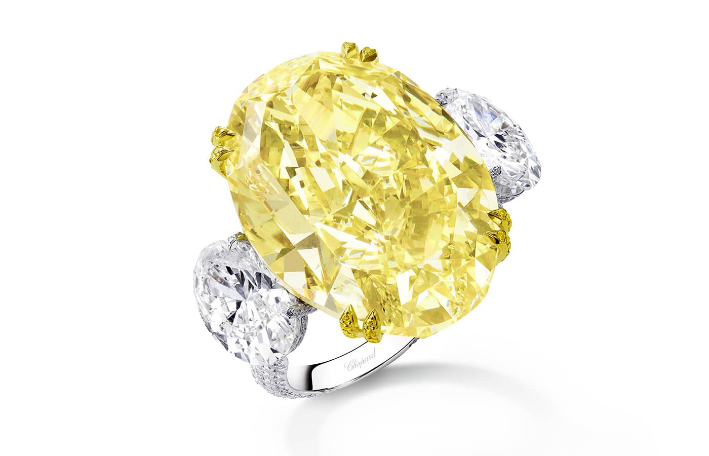  Chopard Haute Joaillerie ring featuring a 30.36-ct Fancy Intense Yellow oval-cut diamond from the Exceptional Stones High Jewellery collection