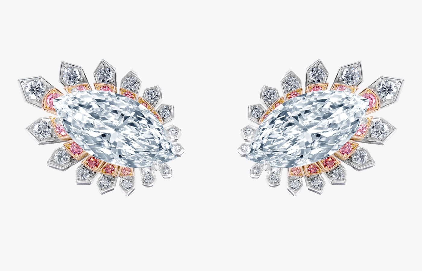  David Morris Antares earrings in white gold featuring 0.77-cts of pink diamonds and 14.34-cts of white diamonds from the Skylines High Jewellery collection 