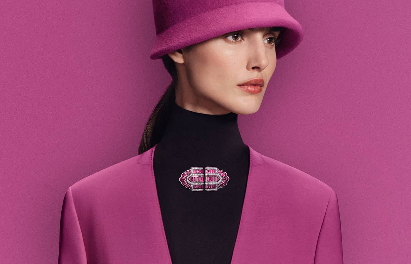  Mega Pink brooch paved with tourmalines and diamonds in 18k white gold from the Boucheron Like a Queen High Jewellery Collection