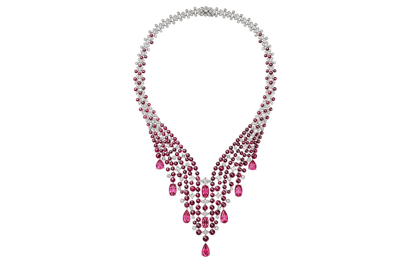 Cartier Splendens necklace with spinel beads, faceted spinel s and diamonds from the Cartier Beautés du Monde Chapter III High Jewellery collection