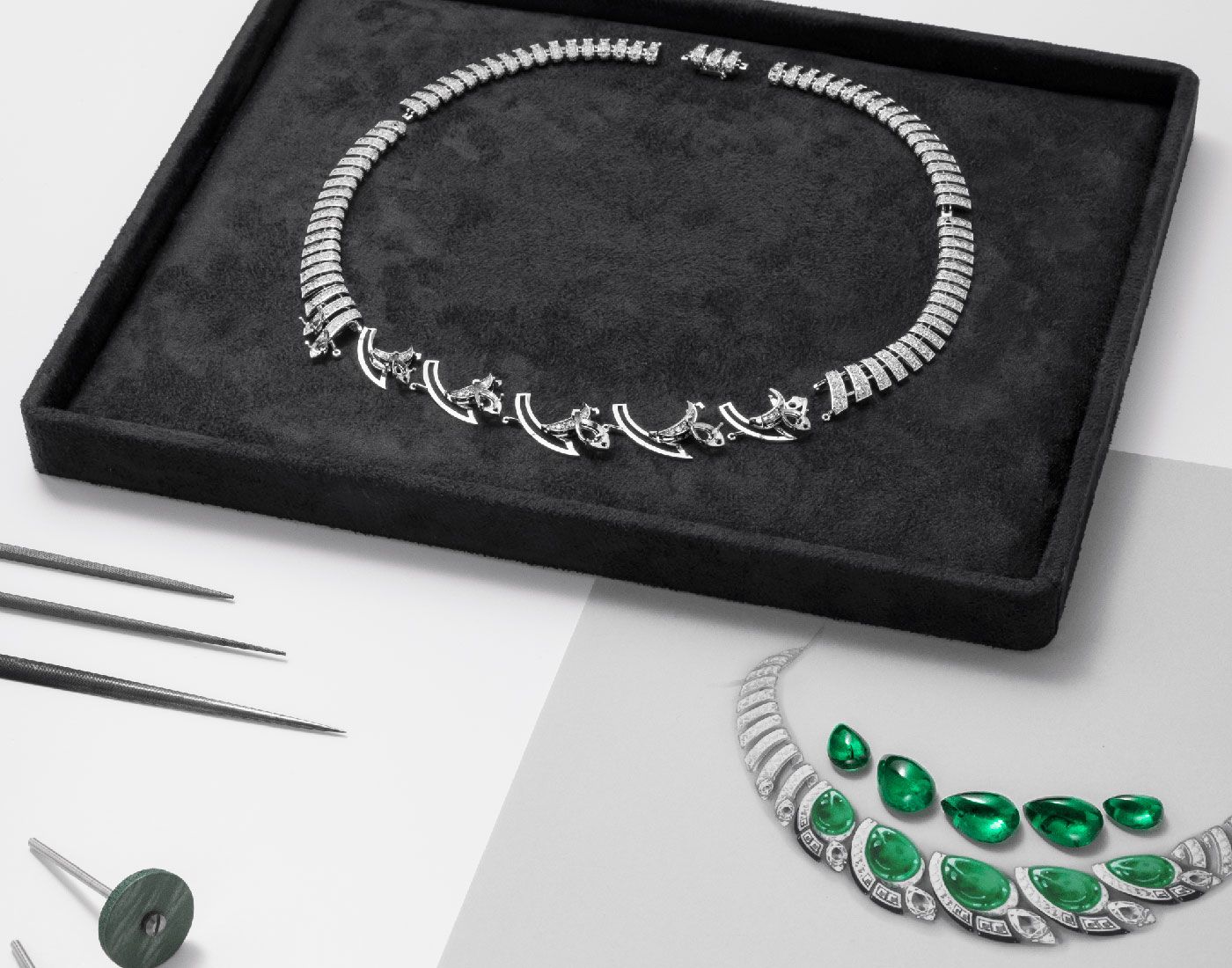  The Cartier Camail necklace from the  Beautés du Monde High Jewellery Collection is set with more than 40 carats of Zambian emeralds
