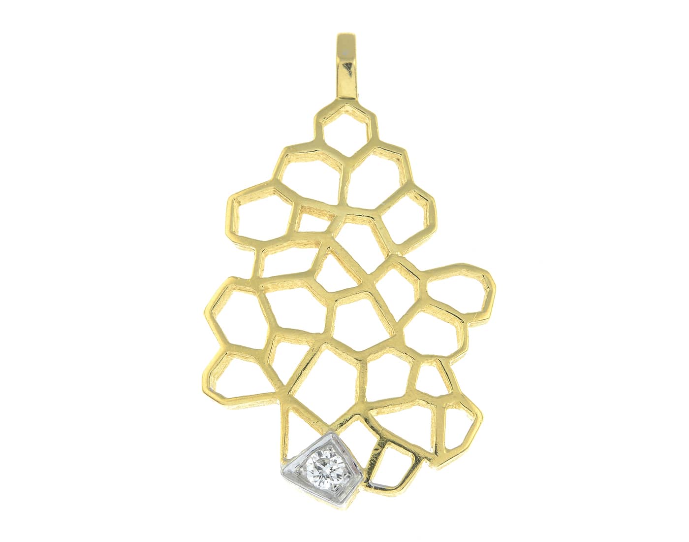  A mid 20th century gold brilliant-cut diamond highlight, geometric openwork pendant by John Donald
