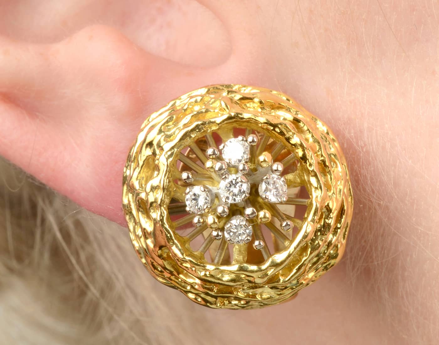  A pair of 1970s gold diamond earrings by David Thomas