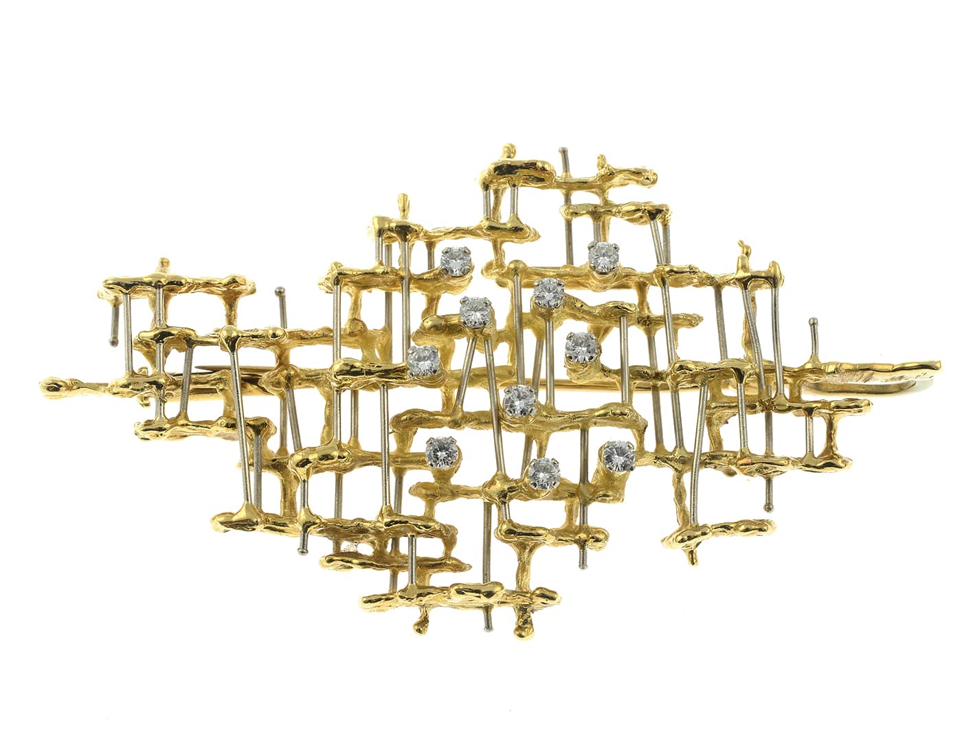  A 1970s bi-colour gold brilliant-cut diamond brooch pendant by David Thomas
