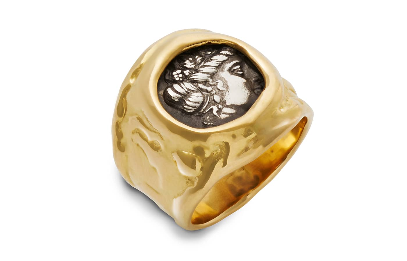  A 300 - 146 BC molten gold ring featuring a fine silver tetrobol of Histiaia from Euboea