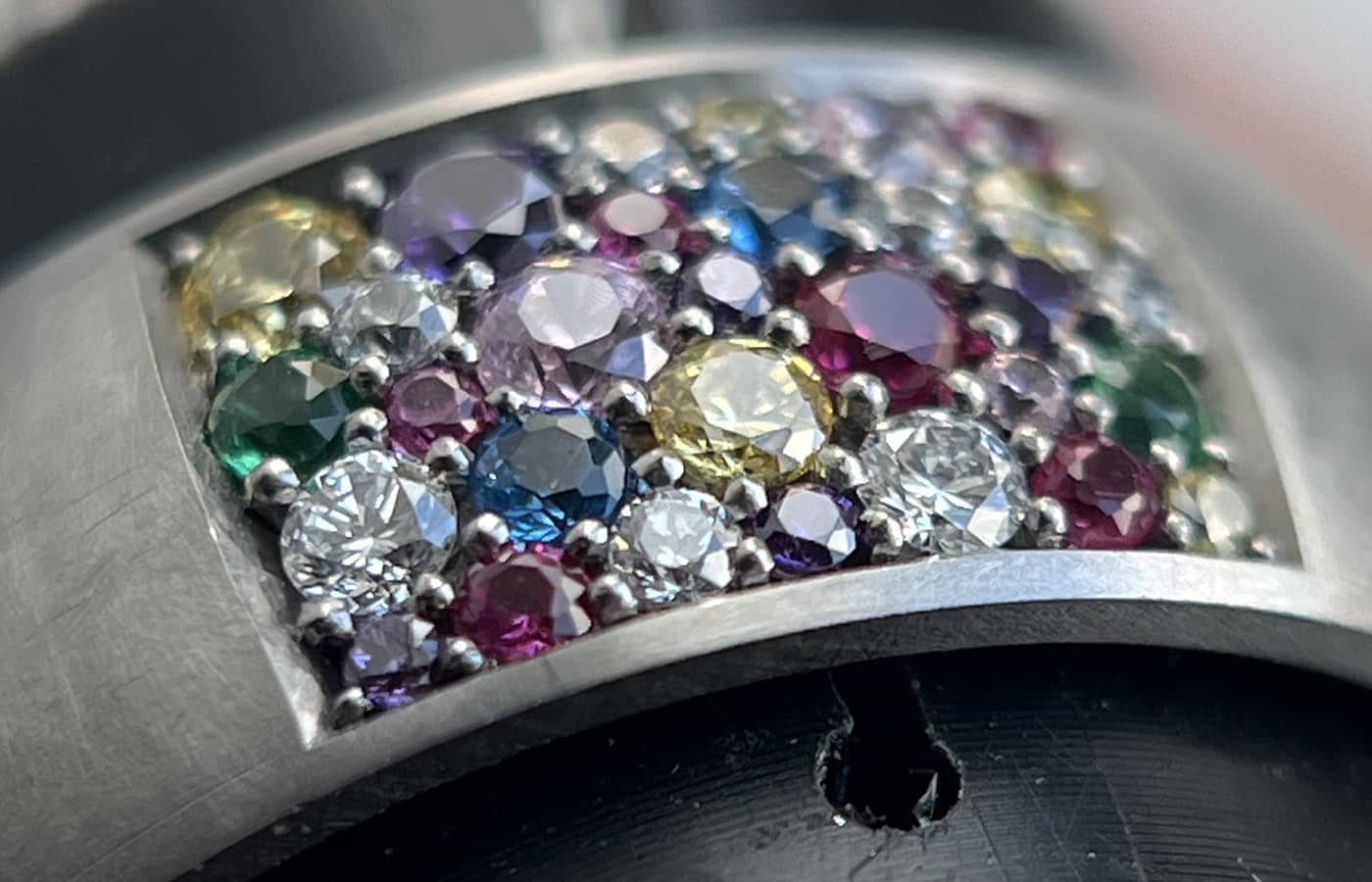  Multi-coloured gemstones perfectly set in a unique ring design at the International Jewellery School in St Petersburg 