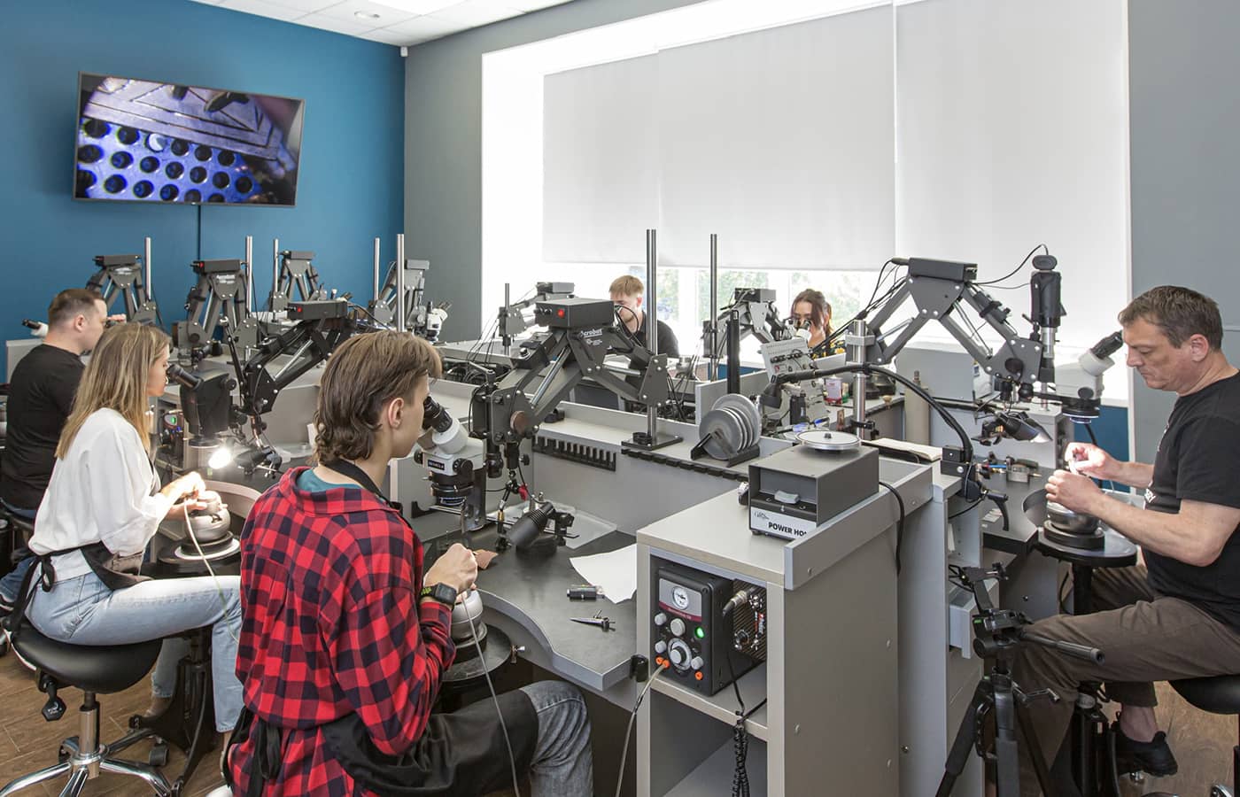 Students practice their engraving skills at the International Jewellery School in St Petersburg