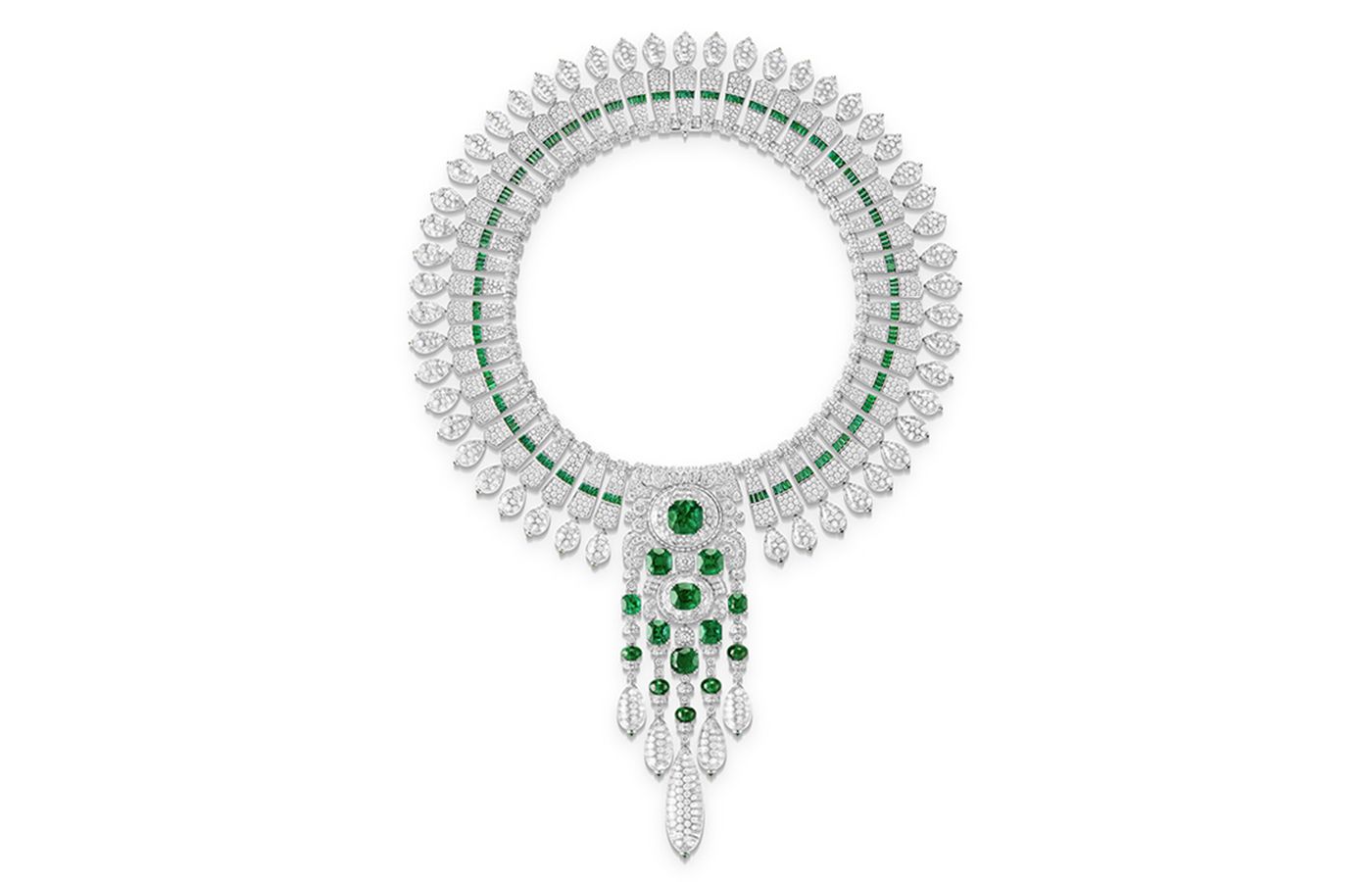 Boucheron New Maharajah necklace in  platinum, white gold, rock crystal, emerald and diamond