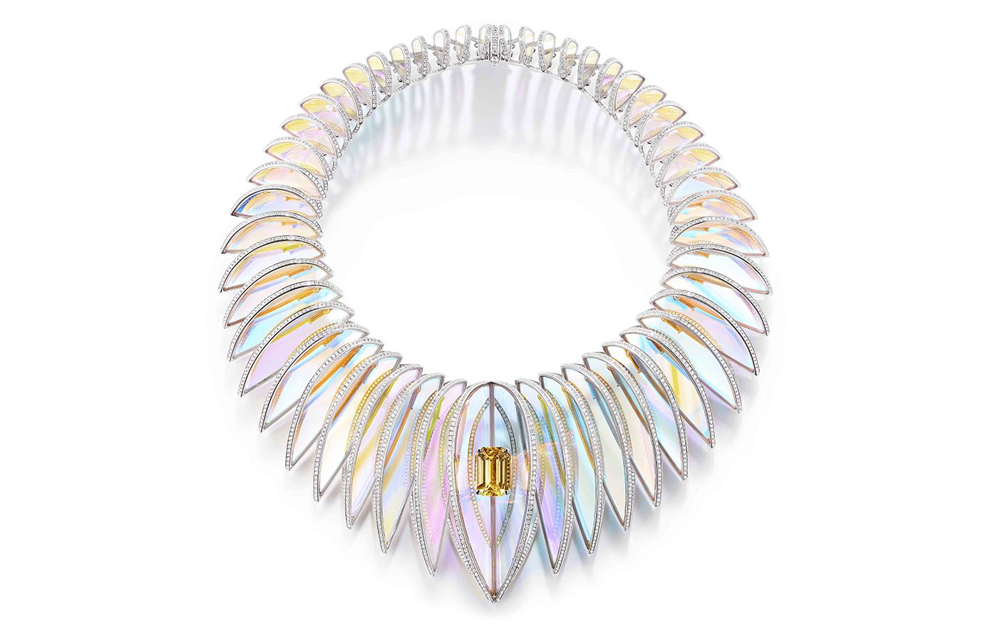  Boucheron Holographique necklace in white gold, rock crystal and precious gemstones