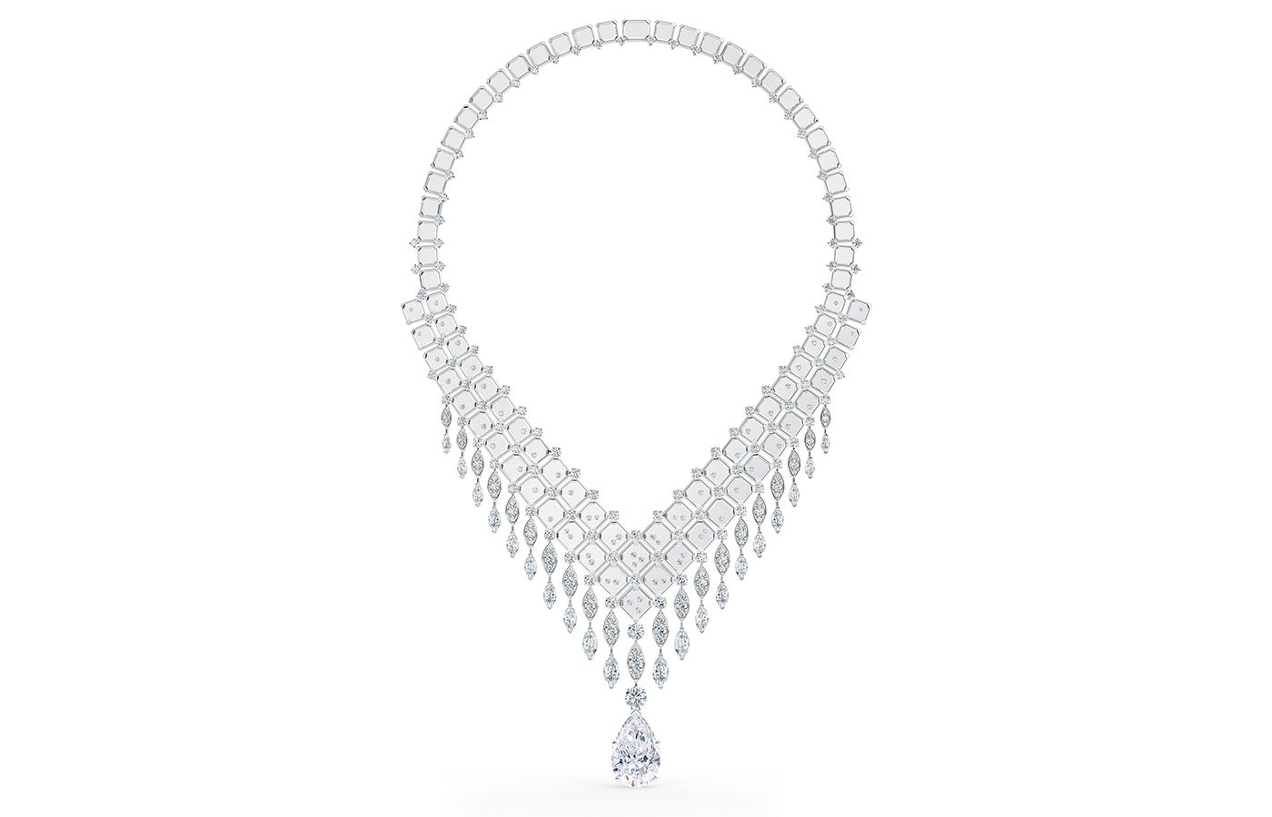  De Beers The Alchemist of Light Frozen Capture High Jewellery necklace in white gold, rock crystal and diamond