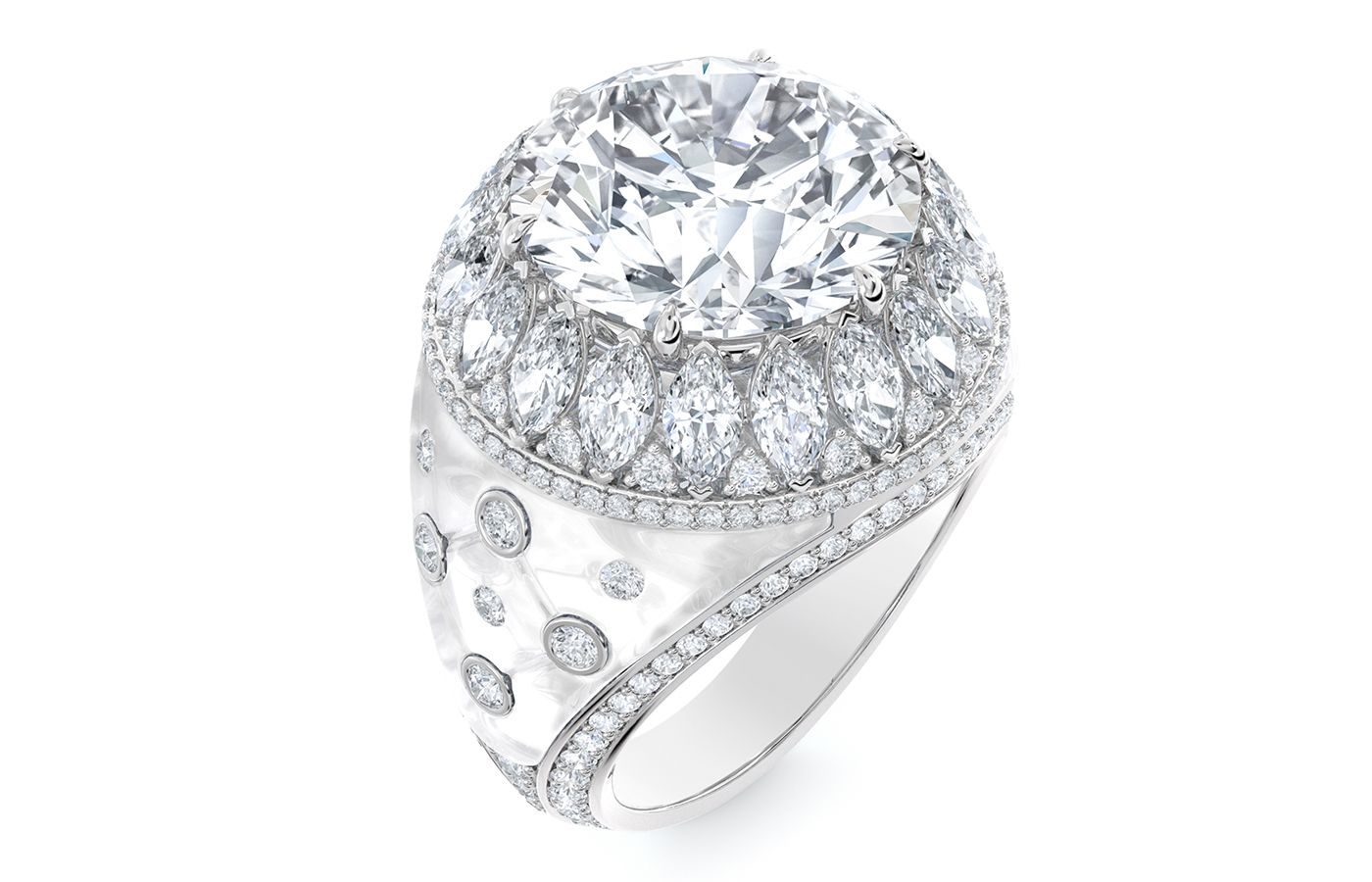  De Beers The Alchemist of Light Frozen Capture Round Solitaire ring in white gold, rock crystal and diamond