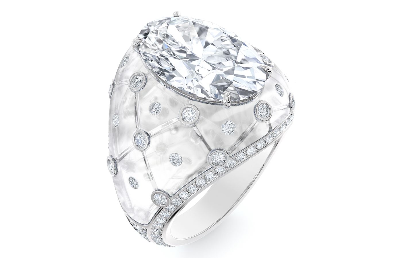  De Beers The Alchemist of Light Frozen Capture Oval Solitaire ring in white gold, rock crystal and diamond