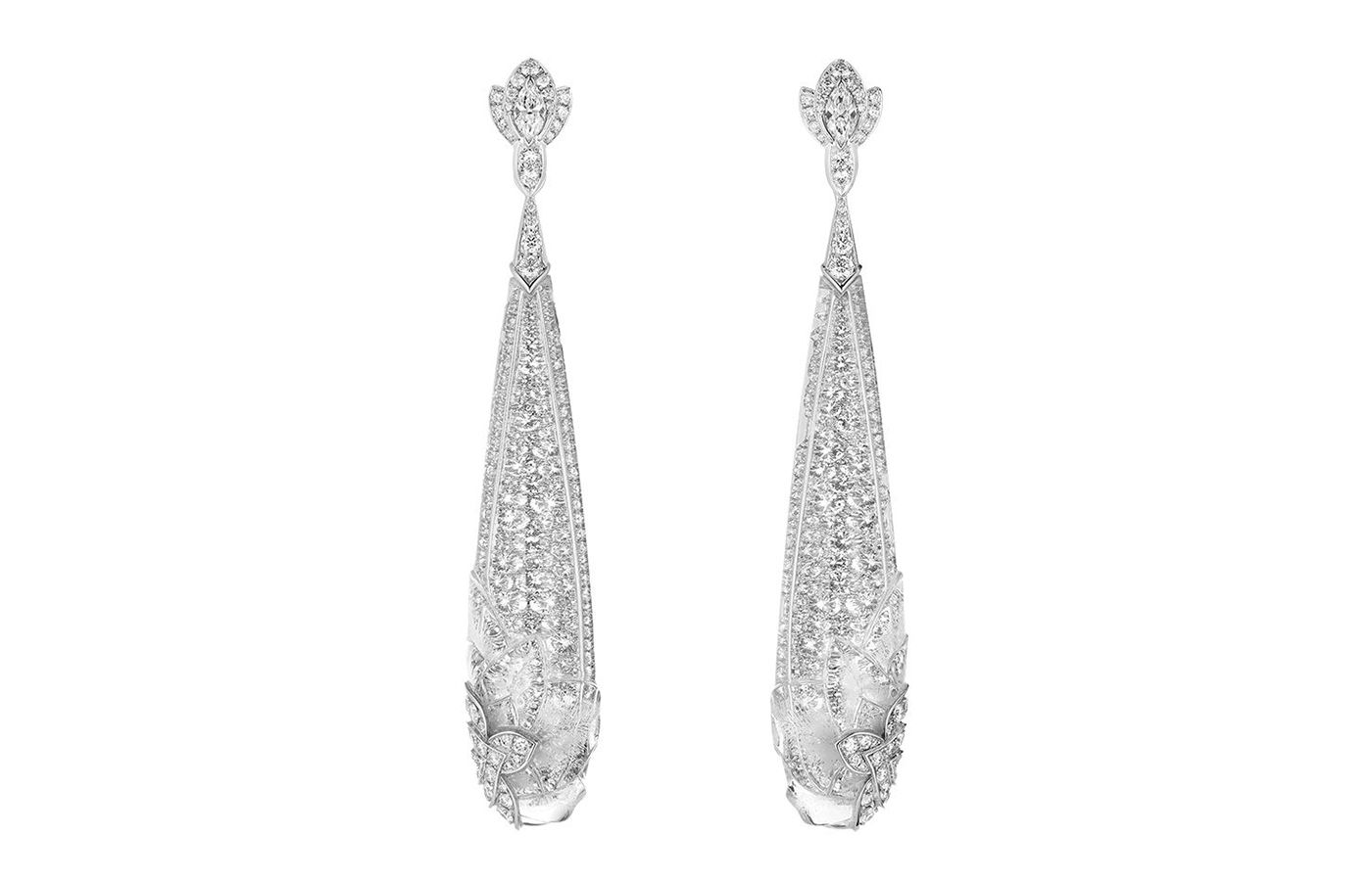  Boucheron New Padma Cristal pendant earrings in white gold, rock crystal and diamond