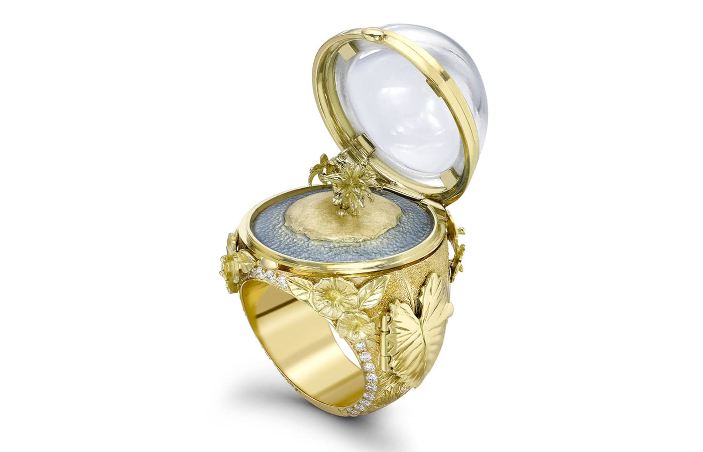  Theo Fennell Tropical Paradise opening ring in gold, rock crystal, diamond and enamel