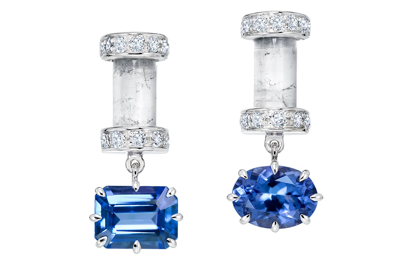 Sauer Brincos Maria earrings in rock crystal and tanzanite