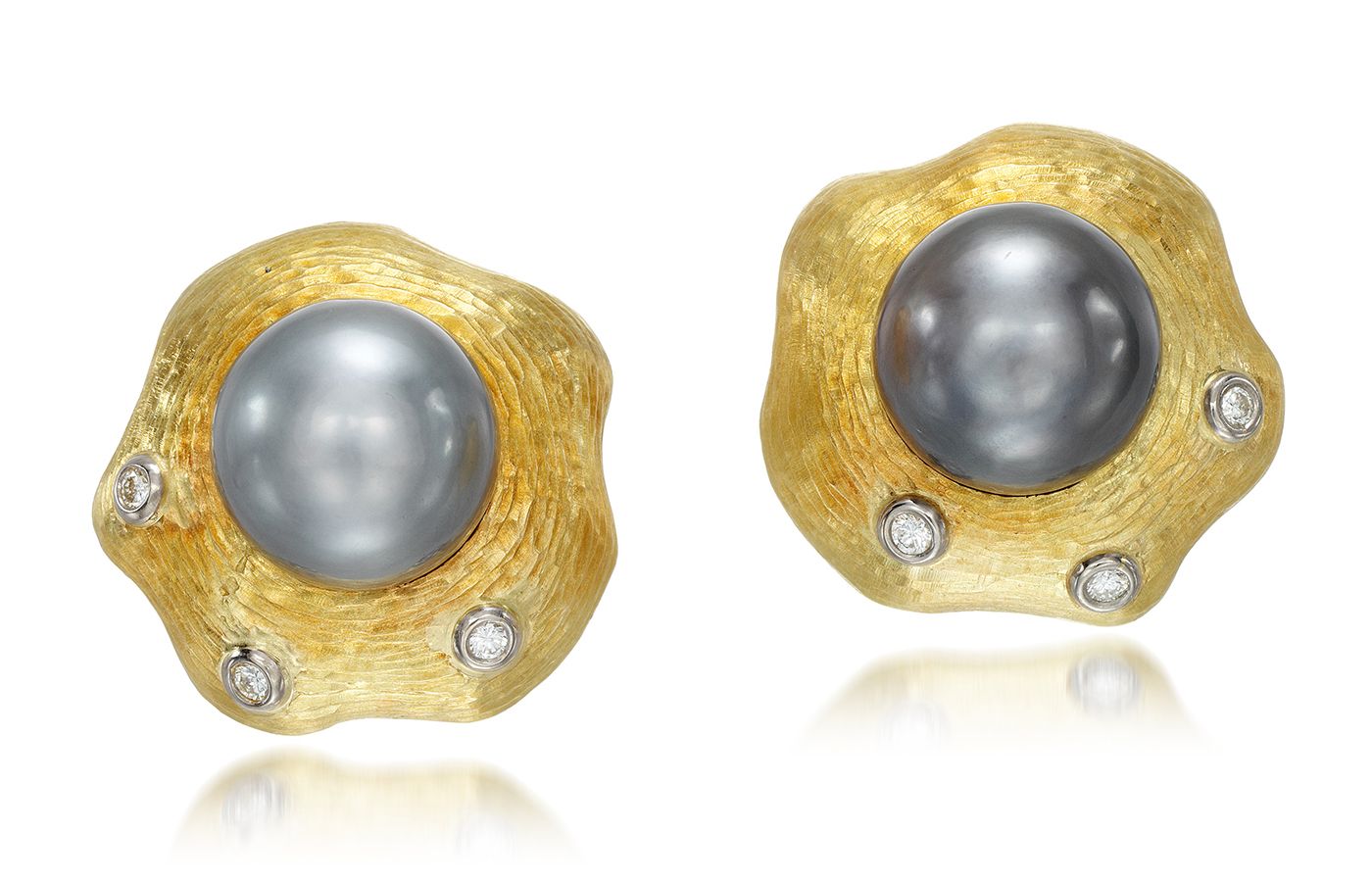  1997 cultured pearl and diamond ear clips by Andrew Grima