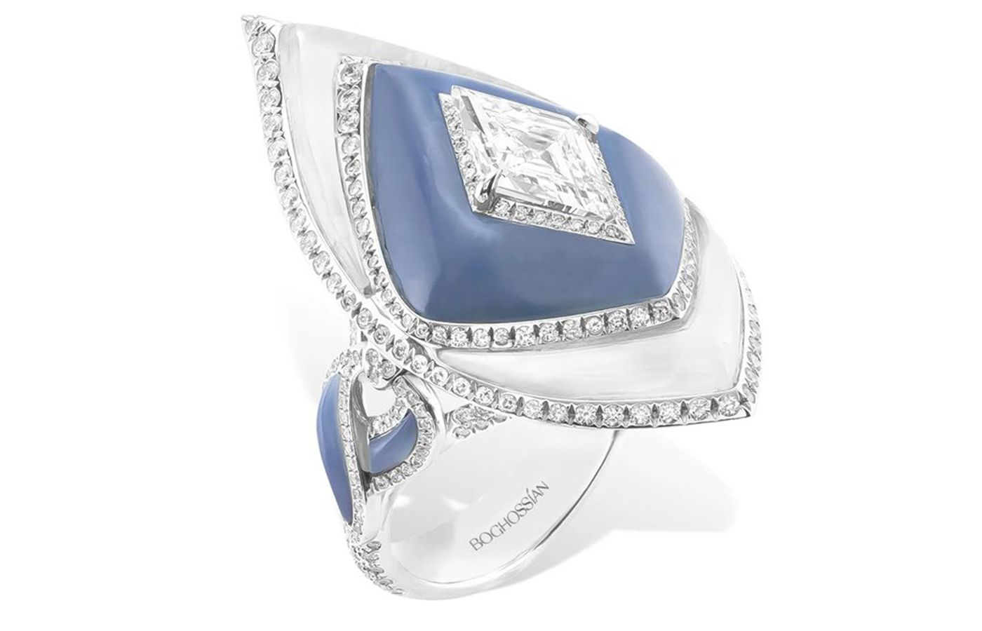  Boghossian Inlay ring in white gold, rock crystal, opal and diamond