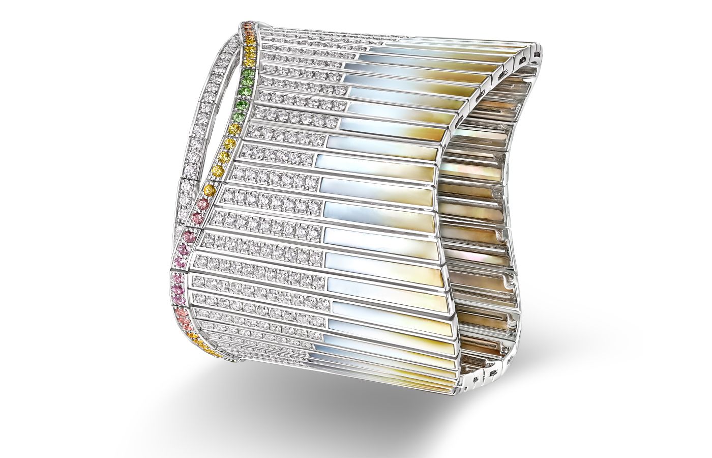  Garrard Northern Lights bracelet in white gold, opal, diamond, multi-coloured sapphire, green tourmaline, tsavorite and mother-of-pearl from the Couture High Jewellery collection