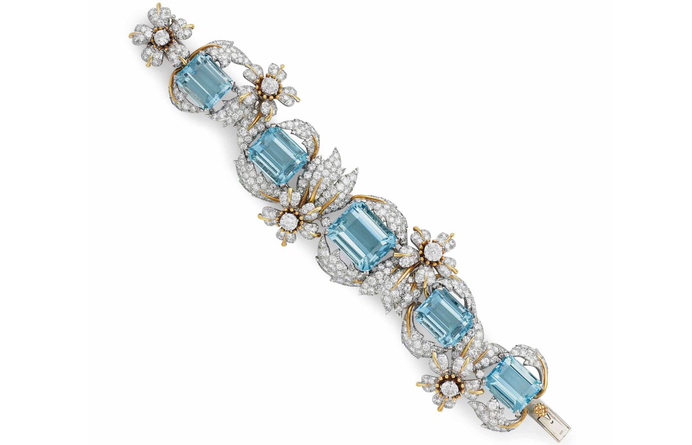  Leaves and Flowers bracelet in aquamarine and diamond