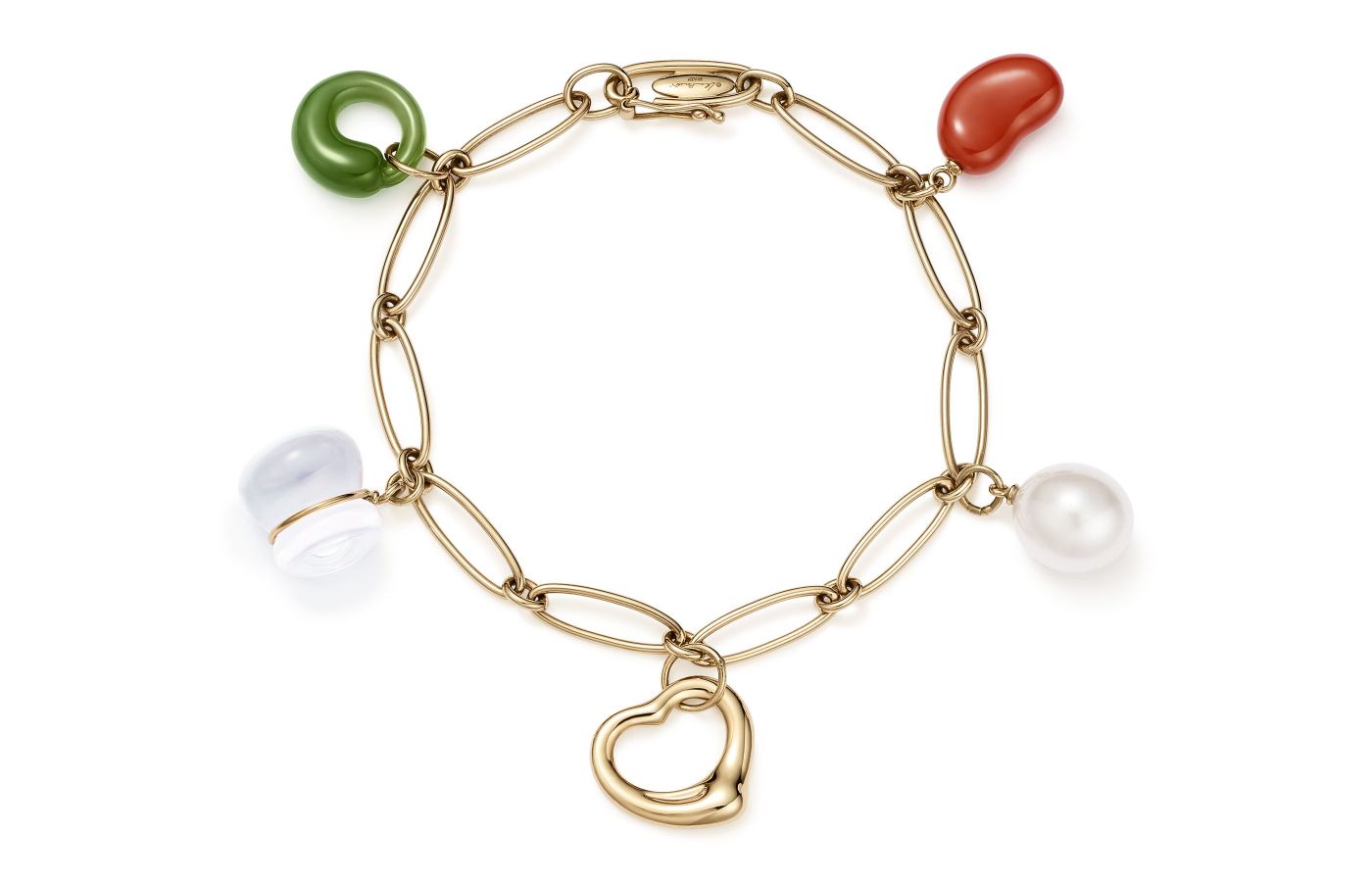  Elsa Peretti charm bracelet in gold, pearl and precious gemstones