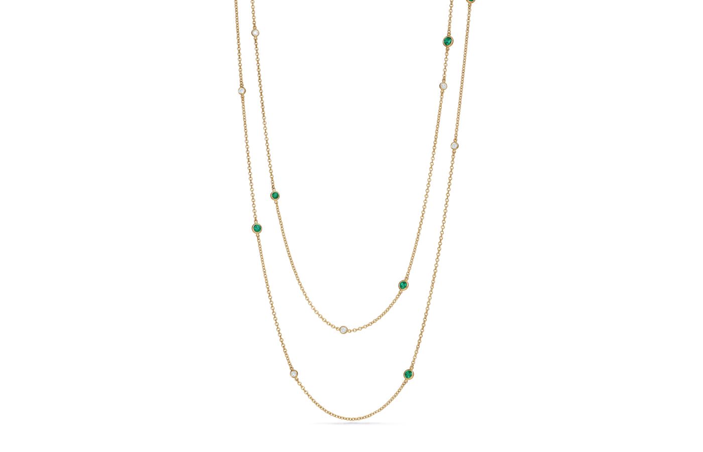  Elsa Peretti Color by the Yard sprinkle necklace in gold, emerald and diamond