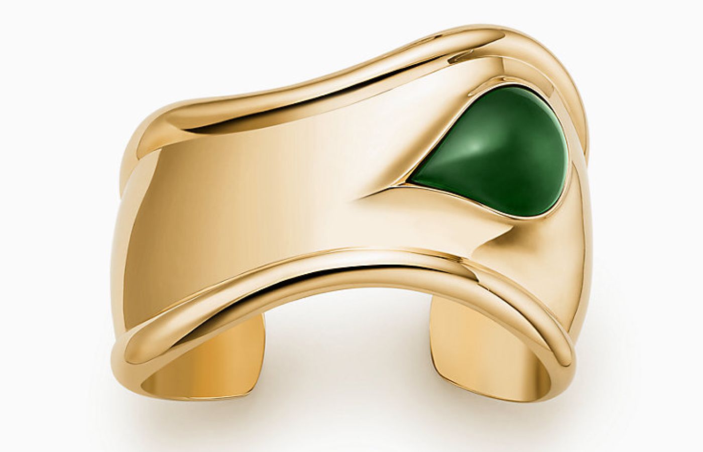 Elsa Peretti Bone Cuff in gold featuring and green jade