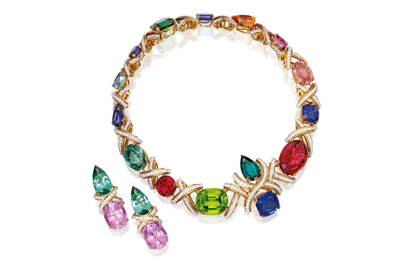 Paloma Picasso for Tiffany & Co. bracelet and earrings in gold, platinum and precious gemstones