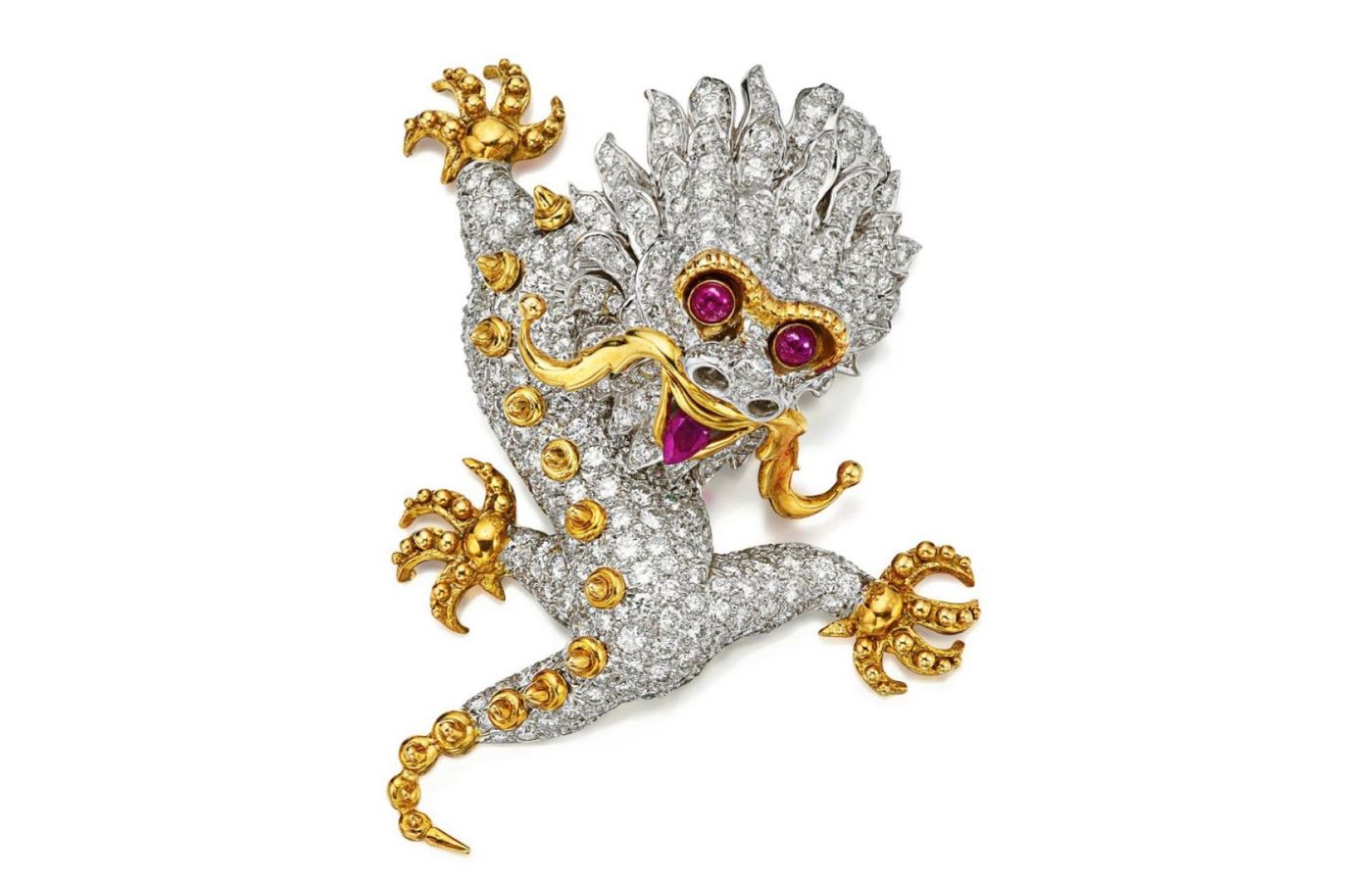 Donald Claflin brooch in gold, white gold, ruby and diamond