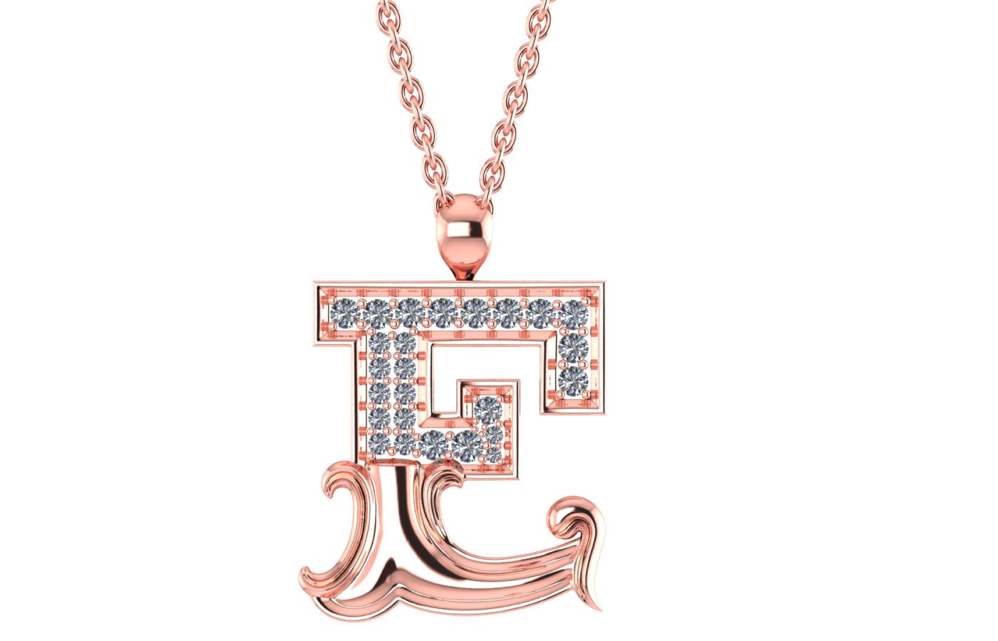  Toktam Letter E pendant in rose gold and diamond 