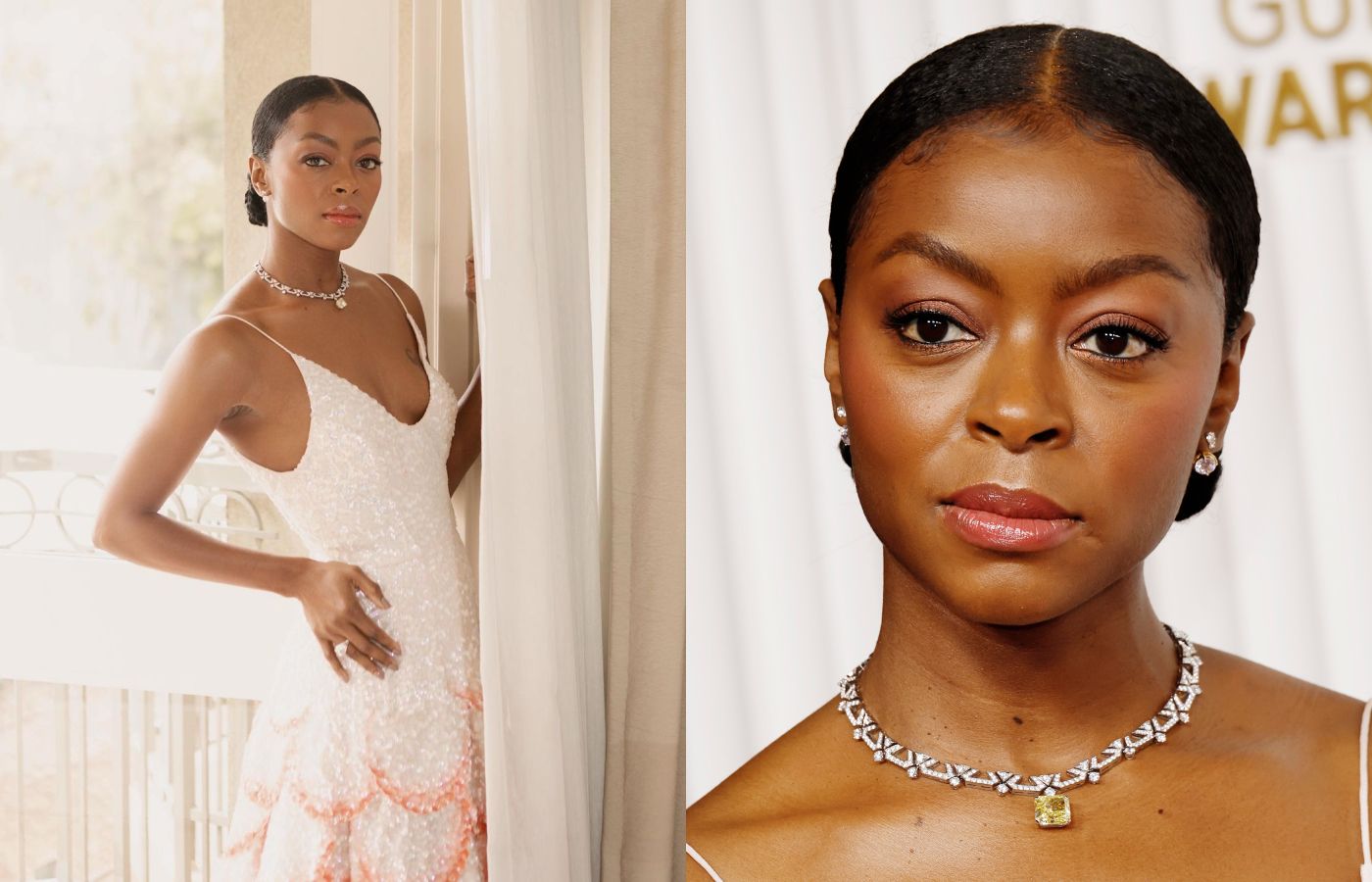 Danielle Deadwyler at the SAG Awards 2023 wearing a Bulgari High Jewellery necklace 