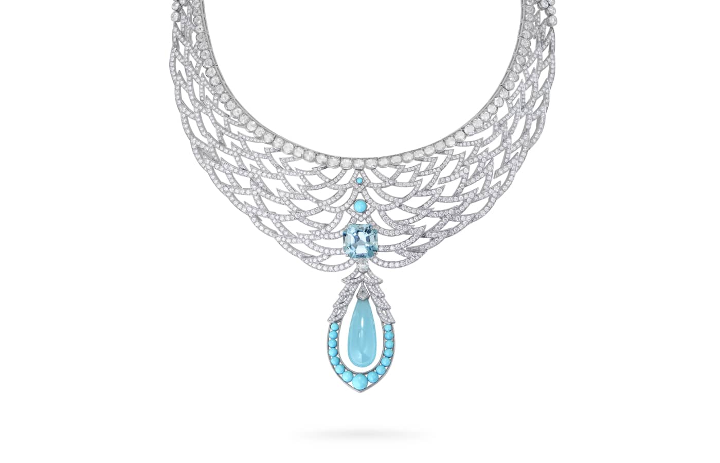 Garrard Couture Mustique High Jewellery necklace in white-gold, aquamarine, turquoise and diamond