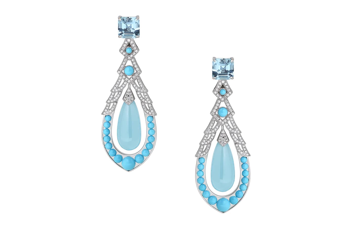  Garrard Couture Mustique High Jewellery earrings in white-gold, aquamarine, turquoise and diamond