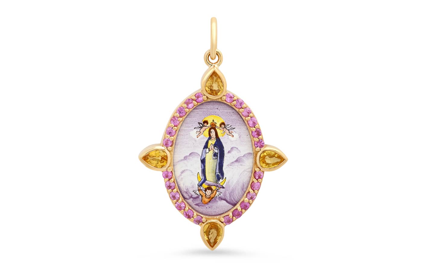  Colette pendant in gold, enamel and pink gemstones