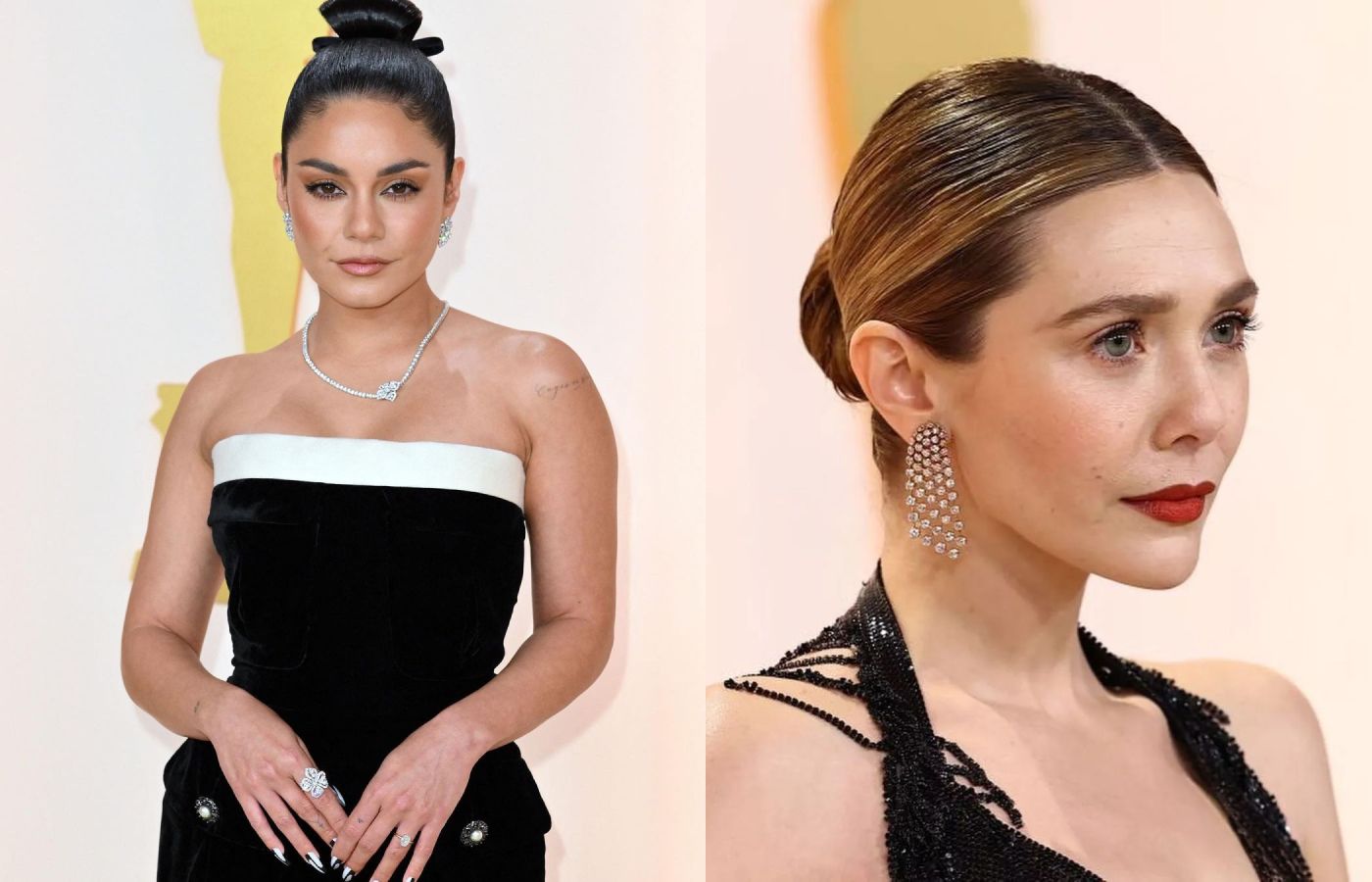  Vanessa Hudgens in Roberto Coin and Elizabeth Olsen in Cartier at the Oscars 2023