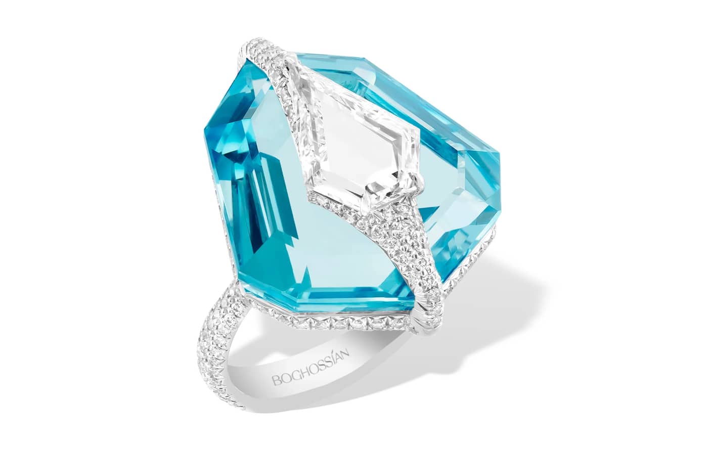  Boghossian white gold, Paraiba tourmaline and diamond ring