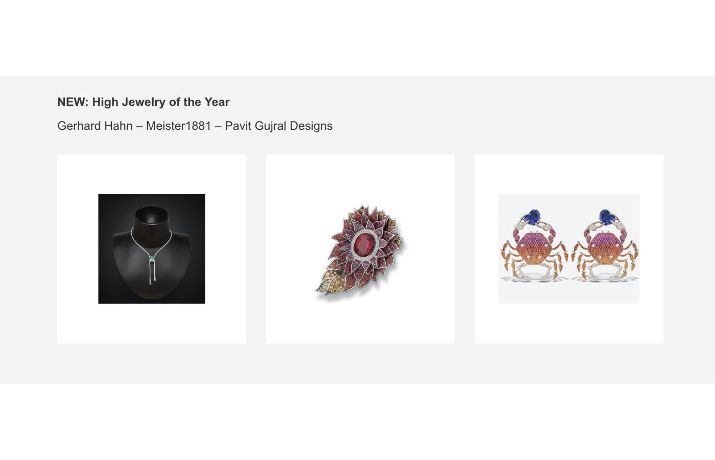  The entries shortlisted in the 'High Jewellery' category at the Inhorgenta Awards 2023