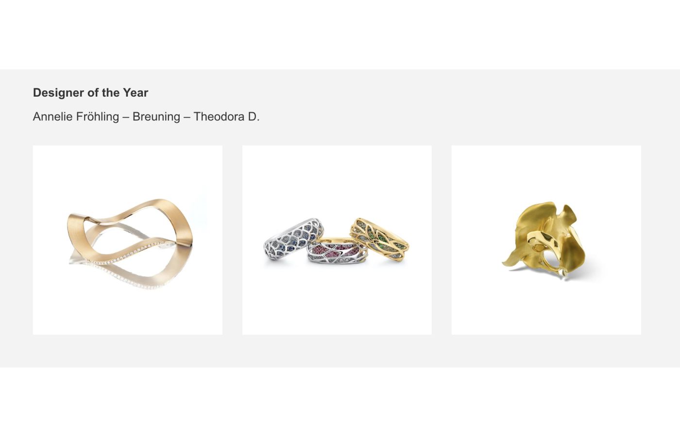 The shortlisted entries in the 'Designer of the Year' category at the Inhorgenta Awards 2023