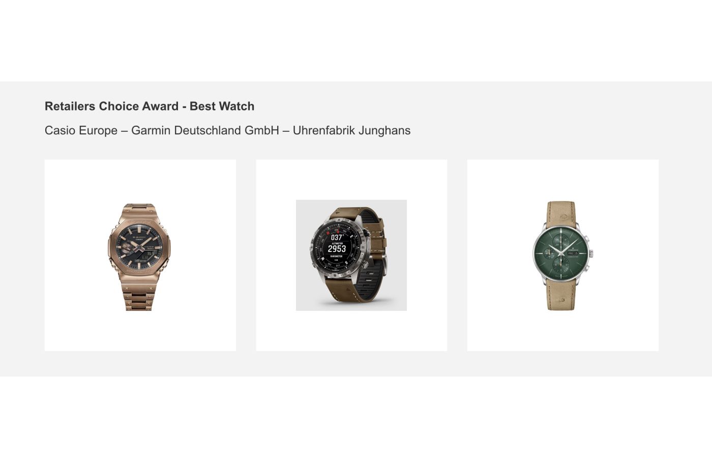  The shortlisted entries in the 'Retailers' Choice Award - Best Watch' category at the Inhorgenta Awards 2023