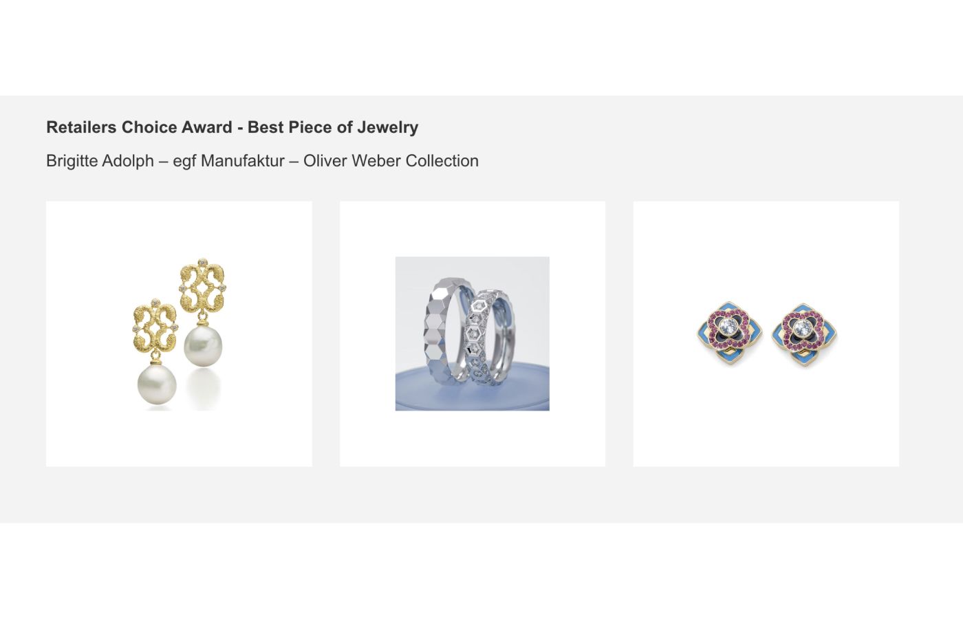  The shortlisted entries in the 'Retailers' Choice Award - Best Piece of Jewellery' category at the Inhorgenta Awards 2023